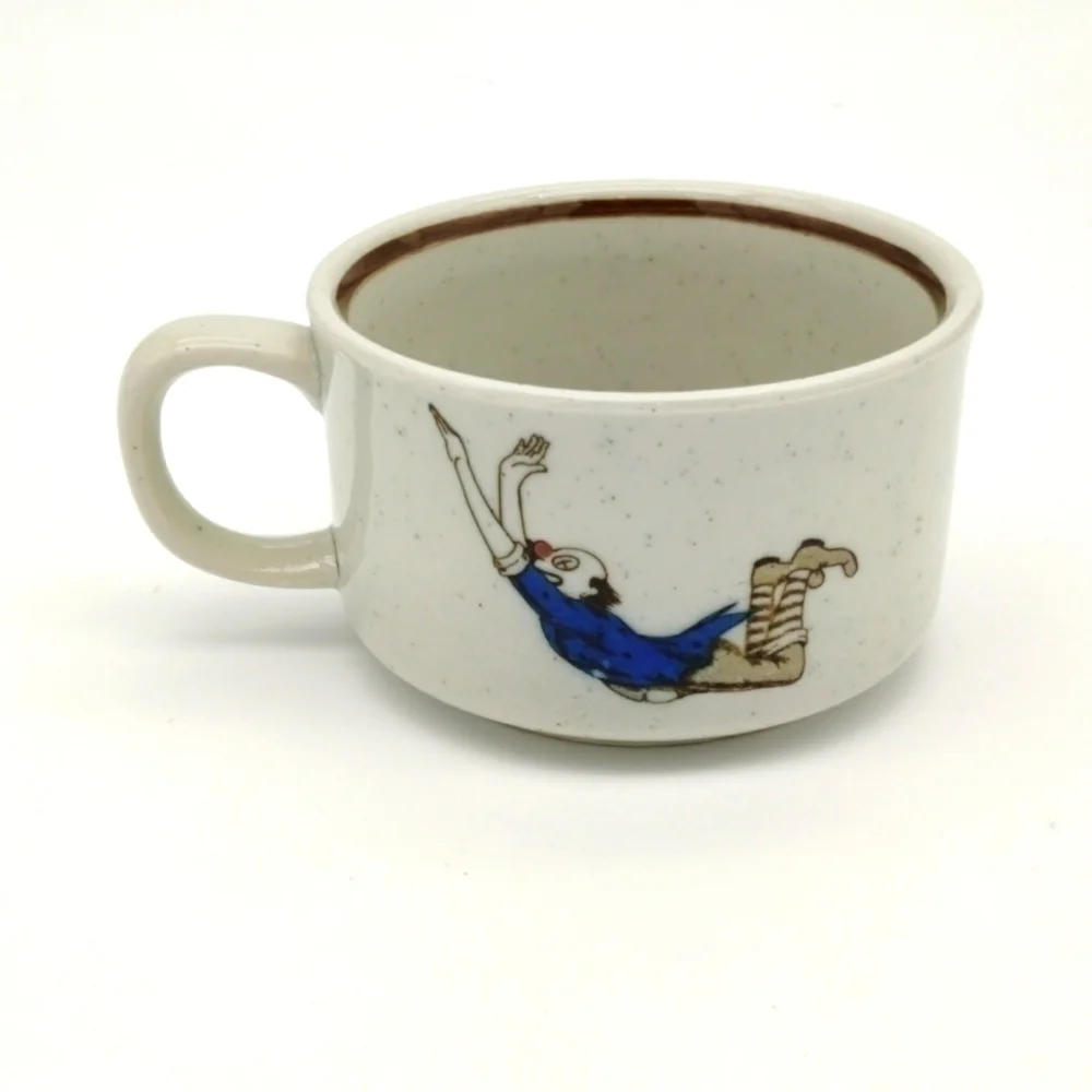 Vintage Otagiri Speckled Trapeze Clown Circus coffee mug